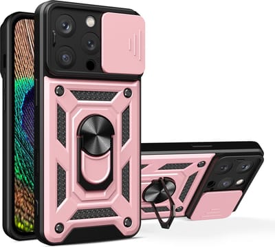 MobyDefend Hoesje - Geschikt voor iPhone 16 Pro - Pantsercase Met Draaibare Ring - Rosé