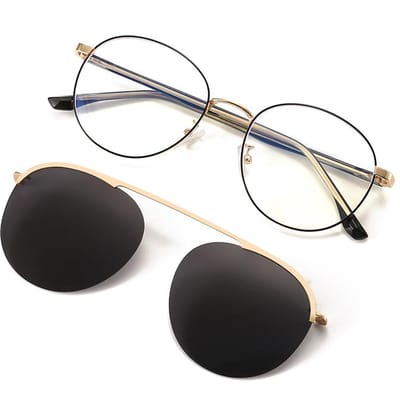 Nieuwe Ronde Frame Set Twee In Eén Zonnebril Heren En Dames Zonnebrillen Bijziendheid Magnetisch Zonnebril Frame 7007 gray