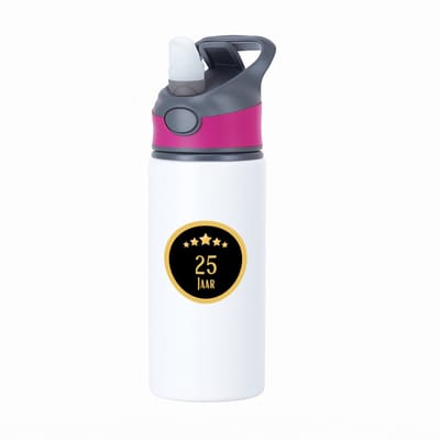 Hacebo® - 25 jaar waterfles met rietje roze - iemand die 25 jaar is geworden of 25 jaar lang een relatie hebben of getrouwd zijn - verjaardagscadeau - verjaardag - cadeau - kado - geschenk - gift - relatie - trouwdag - water fles - 650ML