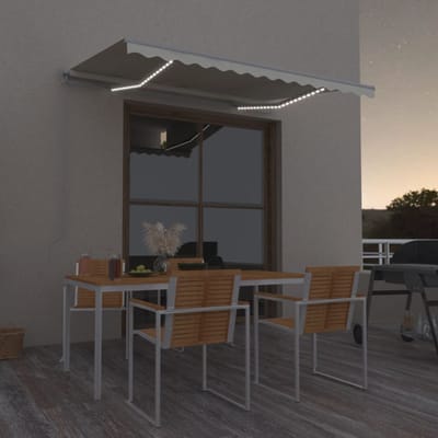 vidaXL - Luifel - handmatig - uittrekbaar - met - LED - 350x250 - cm - crèmekleurig