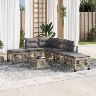 vidaXL - 3-delige - Loungeset - met - kussens - poly - rattan - gemengd - beige