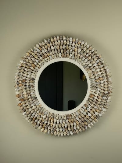 Blitzdeco - Ronde Schelpen Wandspiegel - Diego - Licht Beige - Handgemaakt & Uniek
