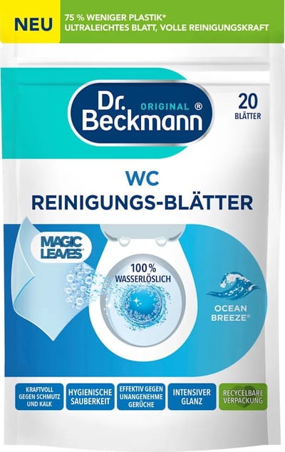 Dr. Beckmann Magic Leaves - Wateroplosbare Reinigingsbladen - Frisse geur - Ocean Breeze - Toiletreiniger - 20 Stuks - Nieuwe formule