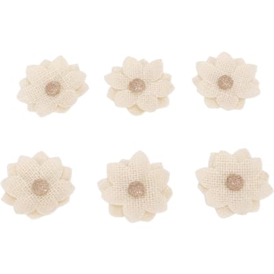 6 STuks Jute Bloemen Lotos Vorm Europees Retro DIY Jute Bloemen Handgemaakt Witte Stof Bloemen white