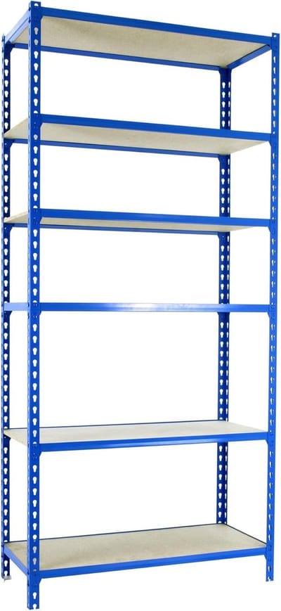 Metalen Opbergrek - Stellingkast Garage - Zware Opslag - Schroefloos Montagesysteem - 250x80x40 cm - Blauw Hout