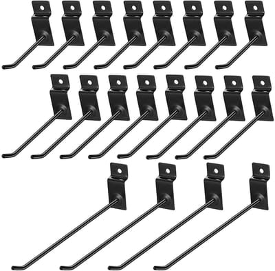 Dailygoods- Steekbordhaken 20 stuks - Robuuste Plankhouders - Ophanghaken voor Gereedschap - Duurzaam Koolstofstaal - Matzwarte Afwerking - Ruimtebesparend Ontwerp - Haakset