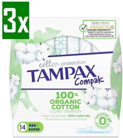 Tampax Cotton Protection Compak Super Tampons - Tampons met Inbrenghuls - 3x14 stuks