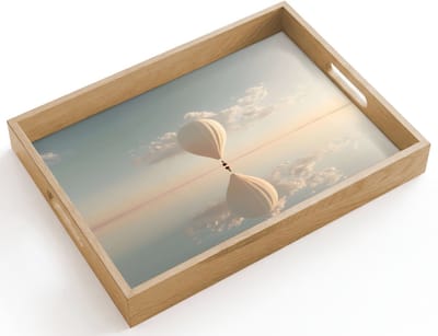 Dienblad hout 40x30 cm - Schootdienblad - Luchtballon - Wolken - Water - Blauw - Borrelplank rechthoek - Plateau dienbladen