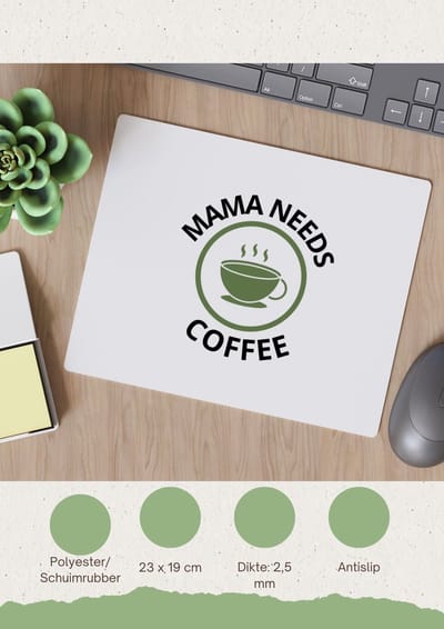 Akyol - mama needs coffee Muismat - Moeder - mama die koffie nodig heeft - moeder cadeautjes - moederdag - verjaardagscadeau - verjaardag - cadeau - geschenk - kado - gift - moeder artikelen - 23 bij 19 cm