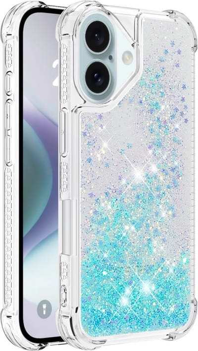 Coverup Hoesje - Geschikt voor iPhone 16 Hoesje - Coverup Liquid Glitter Back Cover - Lichtblauw