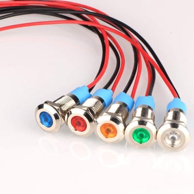Set van 5 stuks 8mm 230V AC LED Metalen Indicatorlampen Waterdichte Signaallampen in Groen, Oranje, Rood, Blauw en Wit