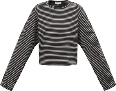 Klassiek Gestreept T-shirt met Lange Mouwen – Modieuze Dames Longsleeve met Boothals – Fijngebreide Stretchtop met Horizontaal Streepdessin - Zwart - S