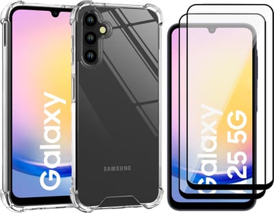 Hoesje geschikt voor Samsung Galaxy A25 / A24 - 2x Screenprotector Volledig Dekkend Glas - Shockproof Transparant