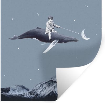 Muurstickers - Sticker Folie - Ruimte - Jongen - Maan - Walvis - 100x100 cm - Plakfolie - Muurstickers Kinderkamer - Zelfklevend Behang XXL - Zelfklevend behangpapier - Stickerfolie