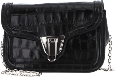 COCCINELLE Leren Schoudertas Marvin Twist Croco Shiny Soft Handbag Noir Zwart