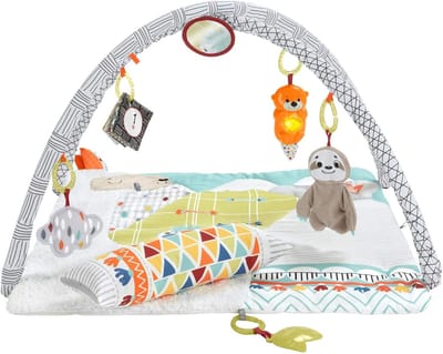 Speelkleed voor Baby met Zintuiglijke Speeltjes - 5 Zintuigen Activiteitenspeelmat, Afneembare Speeltjes en Comfortabel Kruipdekentje