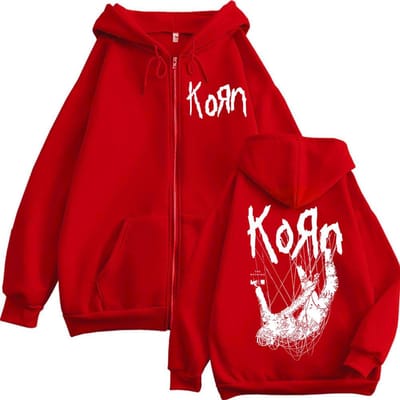 Rockband Korn The Nothing Album Rits Hoodie Gothic Vintage Zip Up Pullovers Heren Dames Casual Mode Sweatshirt Streetwear S rood