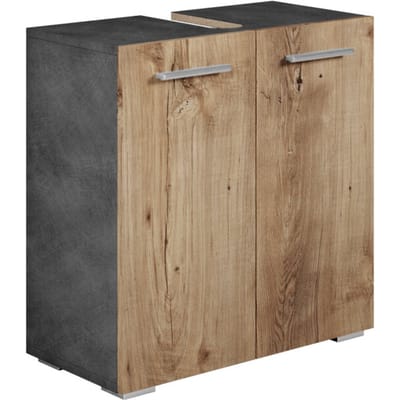 Badplaats Wastafelkast Jupiter 60 x 30 x 60 cm – Kastanje Eiken met Donker Grijs – Badkamerkast – Staand Wastafelmeubel