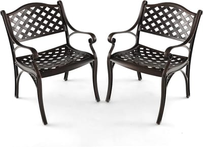 Set van 2 Weerbestendige Tuinstoelen van Gegoten Aluminium - Ergonomisch, Antiek Design, Perfect voor Balkon en Terras