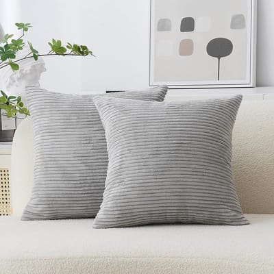 Famanu – Set van 2 stuks corduroy sierkussenslopen ribfluweel 50 x 50 cm lichtgrijs