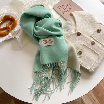 Écharpe en Cachemire Mode Chaude Hiver pour Femmes Style Coréen Tricotée Couleur Unie Écharpes Double Face Foulard 68x200cm gray
