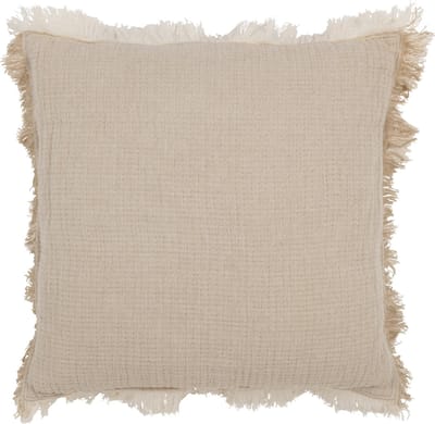 J-Line kussen Franjes Mousseline - katoen - donkerbeige