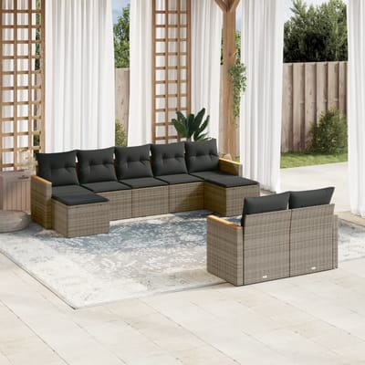 vidaXL - 9-delige - Loungeset - met - kussens - poly - rattan - grijs