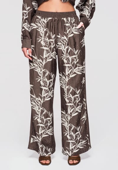 OMBRE Broek - Loose Fit - Katoen - Gebloemd Bruin S