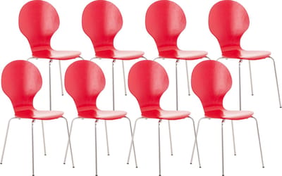 CLP Diego Set van 8 stapelstoelen Hout/rood