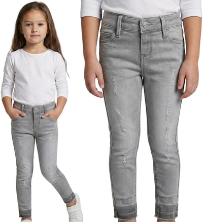 Grijze jeansbroek met slijtage voor meisjes, comfortabele meisjesbroek