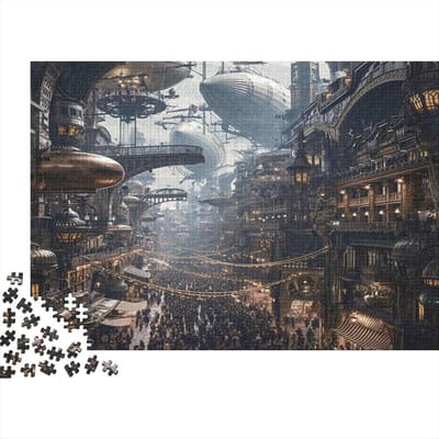 Puzzel 1000 stukjes - Legpuzzel Volwassenen - Ontspanning Decoratie - Steampunk Stad Motief - 52x38 cm - Style 3