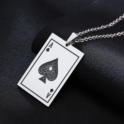 Colliers pour hommes Vnox Lucky Ace of Spades, pendentif poker A en acier inoxydable, accessoire de collier de bonne fortune Rock Punk Casino 50cm 20inch black