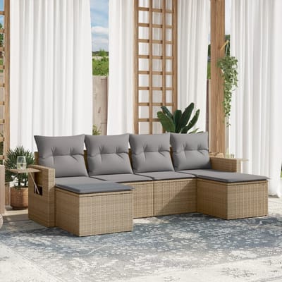 vidaXL - 6-delige - Loungeset - met - kussens - poly - rattan - beige