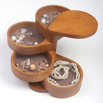 Modern Houten Sieradenkistje voor Dames - Draaibaar met 4 Niveaus - Perfect als Verjaardagscadeau