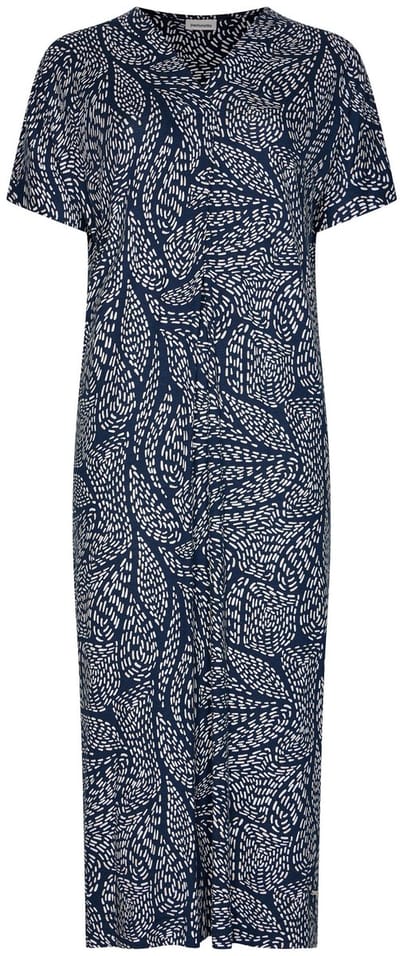 Pastunette - Jurk - Oceanic Flow - EcoVero Viscose - Korte mouw - Blauw/Wit - Maat 38