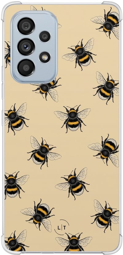 Shockproof hoesje - Geschikt voor Samsung Galaxy A53 - Bijen print - Extra sterke case - TPU/polycarbonaat - Print / Illustratie - Geel, Transparant