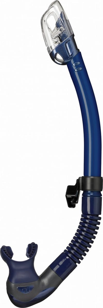 TUSA Hyperdry Elite II – Premium snorkel met droogtop systeem en hypoallergene siliconen mondstuk – Indigo/Transparant – SP0101QID ID