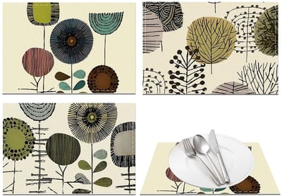 Dailygoods- Placemats Set van 3 - Linnen Hittebestendig - Ronde Placemats - Geometrische Bloemenpatronen - 30 x 45 cm - Wasbaar - Tafelonderzetters