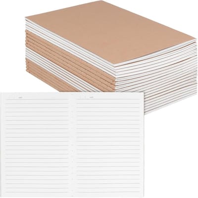 Notitieboek van kraftpapier, 20 stuks, 72 pagina's, 20,5 x 14 cm, bruin gevoerd notitieblok voor thuiskantoor, school en creatief gebruik, 80 g/m²