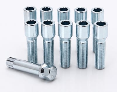 Conische wielbouten 32mm - Zilver - M12x1.5 / M12x1,5 - Set van 10 bouten + sleutel - Ster/Inbus