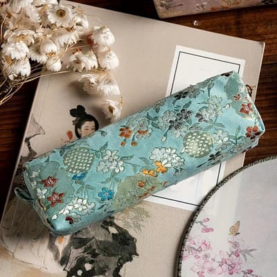 Retro Chinese Stijl Katoen Hennep Brons Canvas Borstel Gordijn Eenvoudig Grote Capaciteit Studenten Potlood Etui(4 kleuren Optioneel)