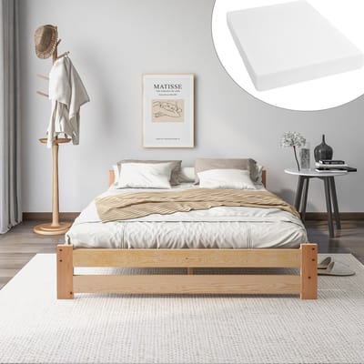 MODFU Massief Houten Bed – 140x200 cm – Met Hoofdbord – Eenvoudig & Stevig – Grenenhout – Naturel