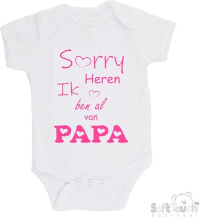 100% katoenen Romper "Sorry heren Ik ben al van PAPA" Meisjes Katoen Wit/roze Maat 56/62