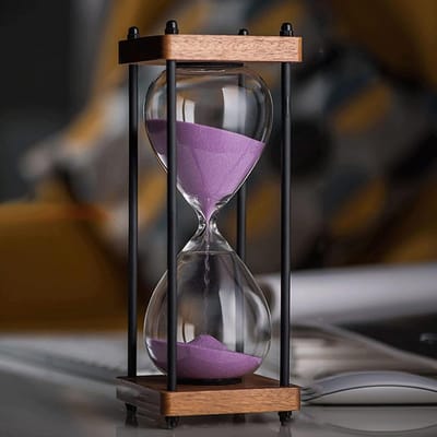 Zandloper Timer - Grote Zandloper - Keuken Gebruik - Decoratief Hout - 15 Minuten - Paars Zand