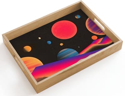 Dienblad hout 40x30 cm - Schootdienblad - Hemel - Planeten - Felgekleurd - Borrelplank rechthoek - Plateau dienbladen