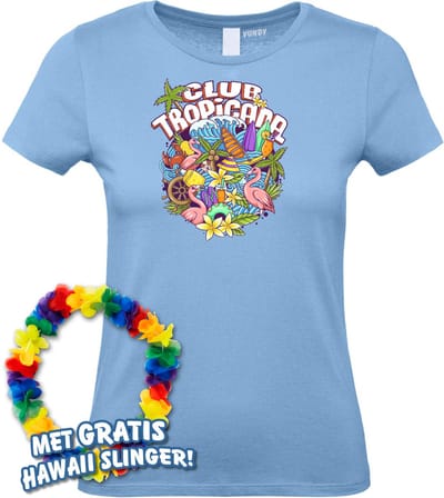 Dames t-shirt Flamingo Summer | Toppers in Concert 2024 | Club Tropicana | Hawaii Shirt | Ibiza Kleding | Lichtblauw Dames | maat XS