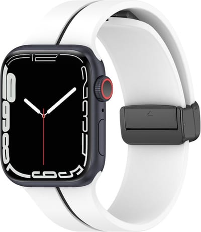 Siliconen bandje - geschikt voor Apple Watch series 1/2/3/4/5/6/7/8/9/10/11/ SE (1,2,3) / Ultra (1,2,3) met maat 44 mm / 45 mm / 46 mm / 49 mm - wit-zwart