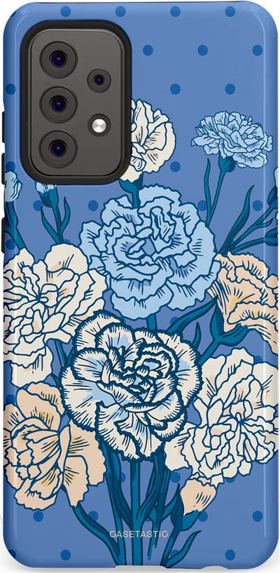 Casetastic hoesje geschikt voor Samsung Galaxy A52 (2021) 5G / Samsung Galaxy A52 (2021) 4G - Dubbellaagse bescherming - Anjer boeket - Fashion Case - Lavendel Lichtblauw Zilver