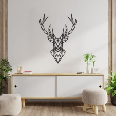 Geometrische Wanddecoratie Hert - Geometrische Muurdecoratie Hert - Geometrisch Hert - Muurdecoratie Hout - Wanddecoratie Hout - Muurdecoratie Woonkamer - Wanddecoratie Woonkamer - Wanddecoratie Industrieel - Wanddecoratie Dieren - 78.5 x 59 cm