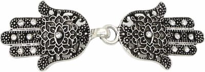 Fako Bijoux® - Vestsluiting Classic - Clip Met Haakje - Vestclip - Vestklem - Hamsa Handjes Strass - Zilverkleurig